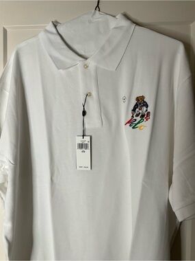 Ralph Lauren White Polo with Multicolor Polo Bear Embroidery